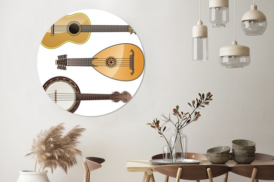 Illustrations d'un banjo et autres instruments Assiette en plastique cercle mural ⌀ 120 cm - impression photo sur cercle mural / cercle vivant (décoration murale)