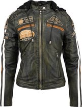 Urban 5884® - Fifty Eight - Damesjas - Motorjas - Lams Leer -  Protectie - Rusty - Groen - Maat 2XL