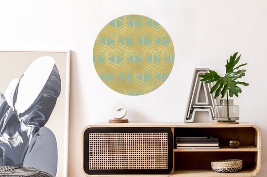 WallCircle - Wandcirkel ⌀ 60 - Patronen - Luxe - Goud - Groen - Ronde schilderijen woonkamer - Wandbord rond - Muurdecoratie cirkel - Kamer decoratie binnen - Wanddecoratie muurcirkel - Woonaccessoires