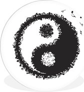 WallCircle - Wandcirkel ⌀ 90 - Een illustratie van een Yin en Yang logo dat bestaat uit muzieknoten - Ronde schilderijen woonkamer - Wandbord rond - Muurdecoratie cirkel - Kamer decoratie binnen - Wanddecoratie muurcirkel - Woonaccessoires