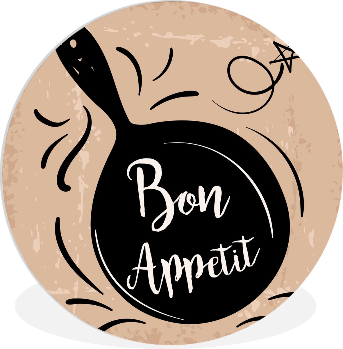 WallCircle - Wandcirkel ? 90 - Een illustratie van een koekenpan met Bon Appetit - Ronde s