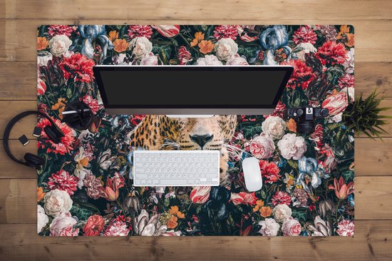 Muismat XXL 120x80 cm - Bureau onderlegger - Bureau mat Luipaard - Bloemen - Dieren - Bureaumat - Gaming mousepad xl - Bureaulegger groot - Computer deskmat