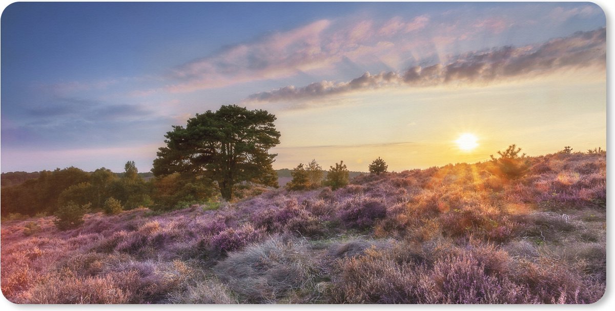 Muismat XXL 100x50 cm - Bureau onderlegger - Bureau mat Heide bij zonsondergang - Bureaumat - Gaming mousepad xl - Bureaulegger groot - Computer deskmat