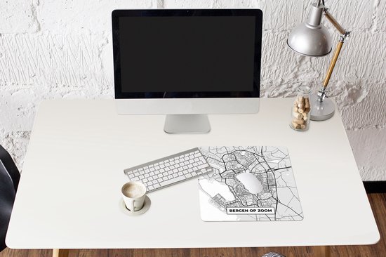 Muismat XXL 40x40 cm - Bureau onderlegger - Bureau mat Stadskaart - Bergen op Zoom - Grijs - Wit - Bureaumat - Gaming mousepad xl - Bureaulegger groot - Computer deskmat