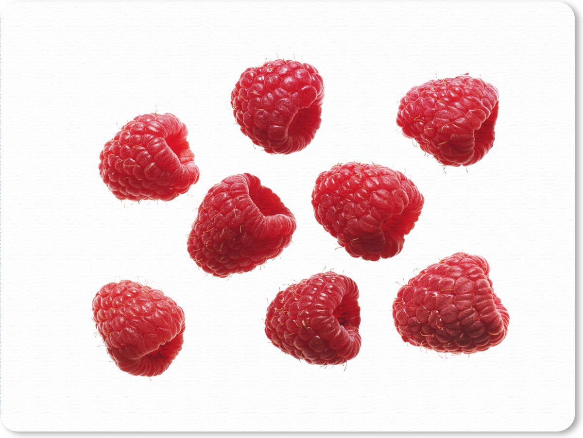 Muismat XXL 80x60 cm - Bureau onderlegger - Bureau mat Fruit - Framboos - Wit - Bureaumat - Gaming mousepad xl - Bureaulegger groot - Computer deskmat