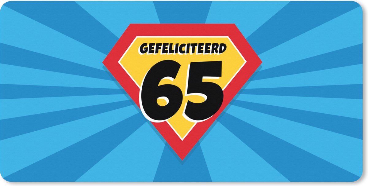 Muismat XXL 120x60 cm - Bureau onderlegger - Bureau mat Jubileum - 65 jaar - Superheldencape - Bureaumat - Gaming mousepad xl - Bureaulegger groot - Computer deskmat