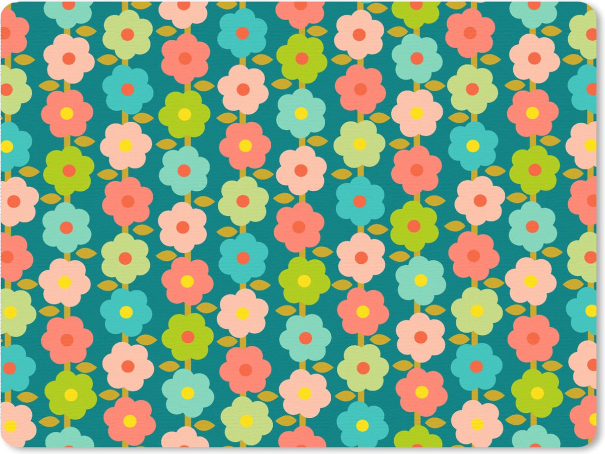Muismat XXL 80x60 cm - Bureau onderlegger - Bureau mat Patroon - Bloemen - Retro - Jaren 70 - Bureaumat - Gaming mousepad xl - Bureaulegger groot - Computer deskmat
