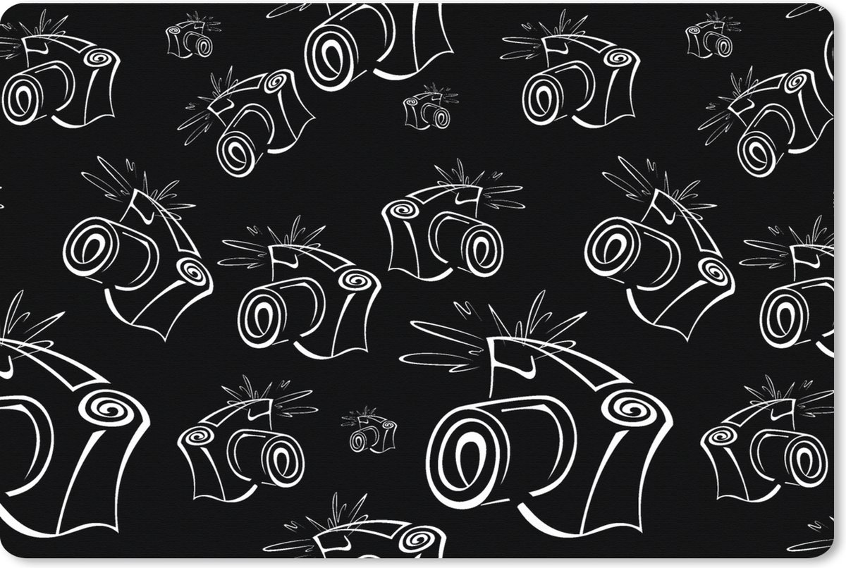 Muismat XXL 90x60 cm - Bureau onderlegger - Bureau mat Camera - Patronen - Zwart Wit - Bureaumat - Gaming mousepad xl - Bureaulegger groot - Computer deskmat