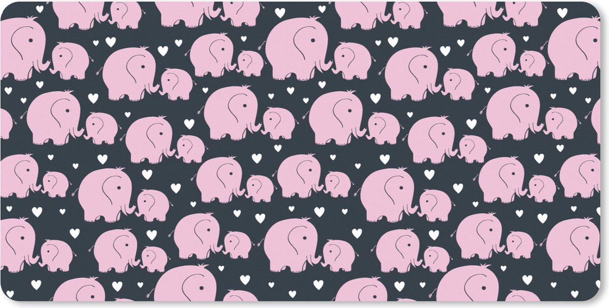 Muismat XXL 90x45 cm - Bureau onderlegger - Bureau mat Olifant - Hart - Patroon - Bureaumat - Gaming mousepad xl - Bureaulegger groot - Computer deskmat