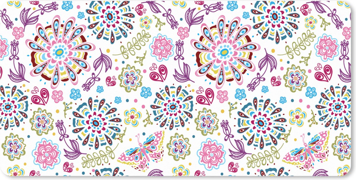 Muismat XXL 100x50 cm - Bureau onderlegger - Bureau mat Regenboog - Bloemen - Vlinder - Design - Bureaumat - Gaming mousepad xl - Bureaulegger groot - Computer deskmat