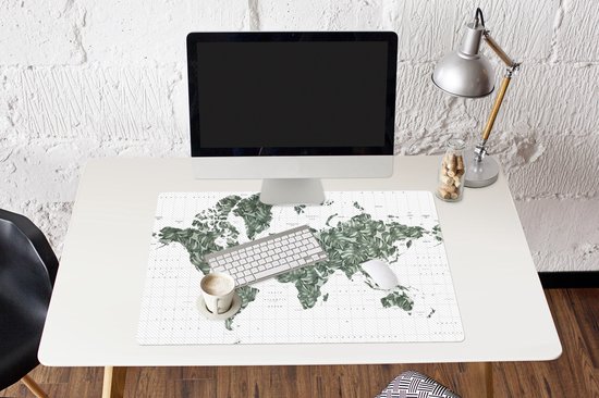 Tapis de souris XXL - Sous-main - Tapis de bureau - Wereldkaart - Feuilles - Tropical - 90x60 cm - Tapis de souris XXL