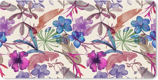Tapis de souris XXL - Sous-main - Tapis de bureau - Fleurs - Arc-en-ciel - Jungle - Motif - Vintage - 90x45 cm - Tapis de souris XXL