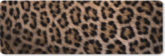 Close-up van een muismat met bruine en zwarte panterprint.