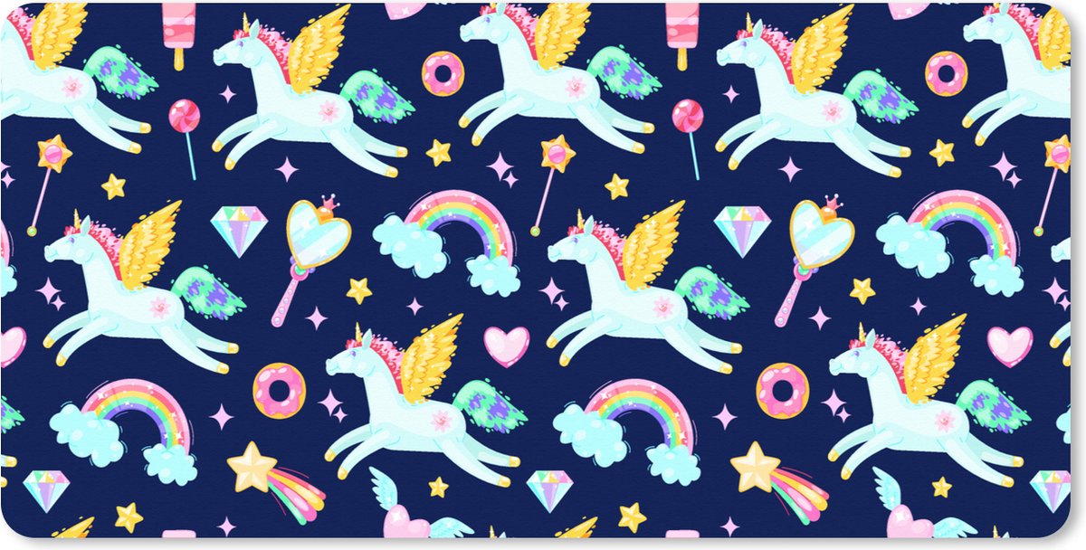 Muismat XXL 80x40 cm - Bureau onderlegger - Bureau mat Eenhoorn - Regenboog - Diamant - Patronen - Bureaumat - Gaming mousepad xl - Bureaulegger groot - Computer deskmat