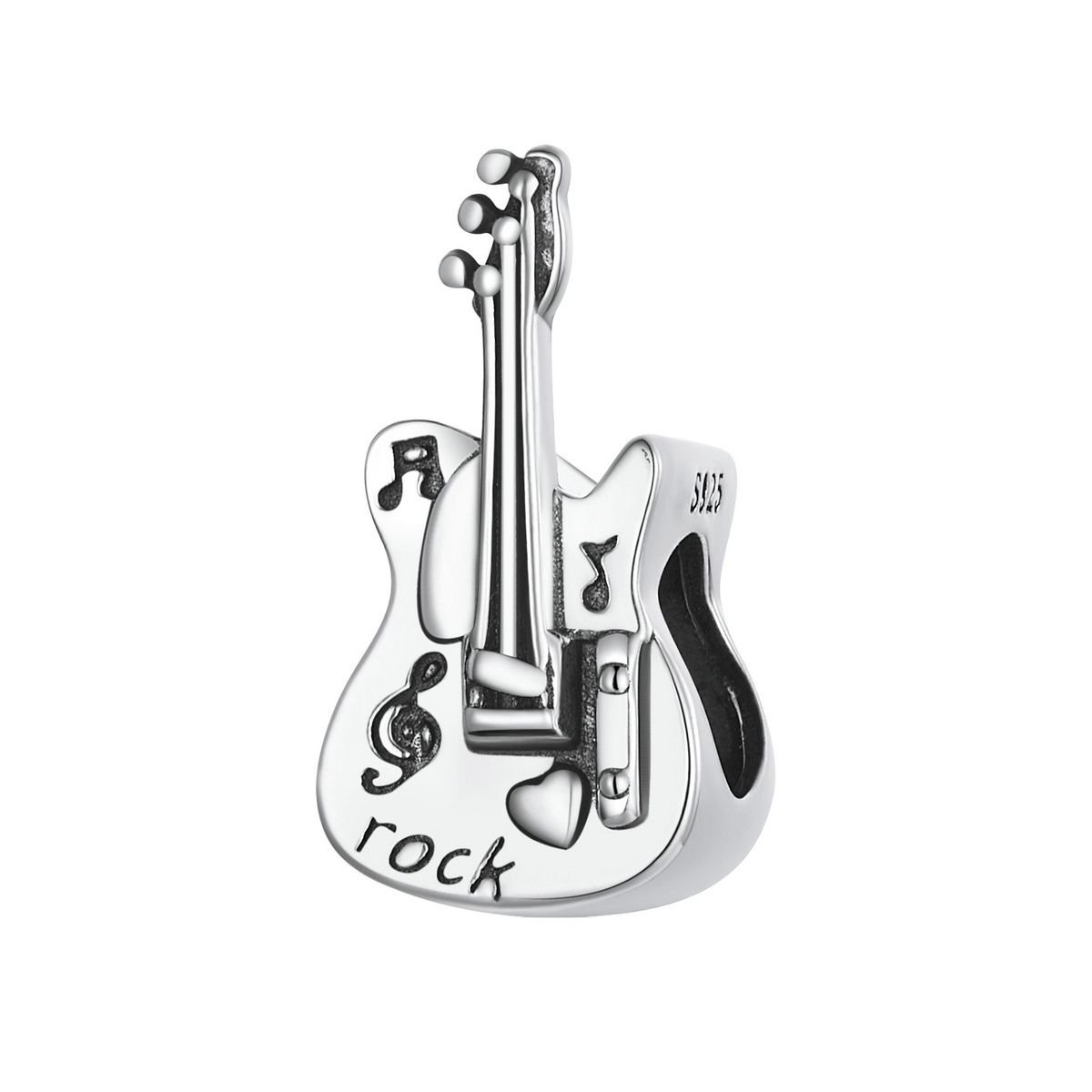 Bass Rock gitaar muziek bedel | Guitar bead | Zilverana | geschikt voor alle bekende merken | 925 zilver | moederdag