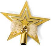 Mini Kerstboom piek goud 14 cm met glitters - Kleine kerstpieken voor boompjes tot en met 120 cm - Afwerking met glitters
