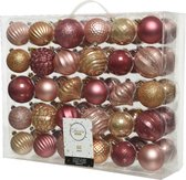 Decoris Kerstballen - 60st - kunststof - bruin-roze - 6-7 cm
