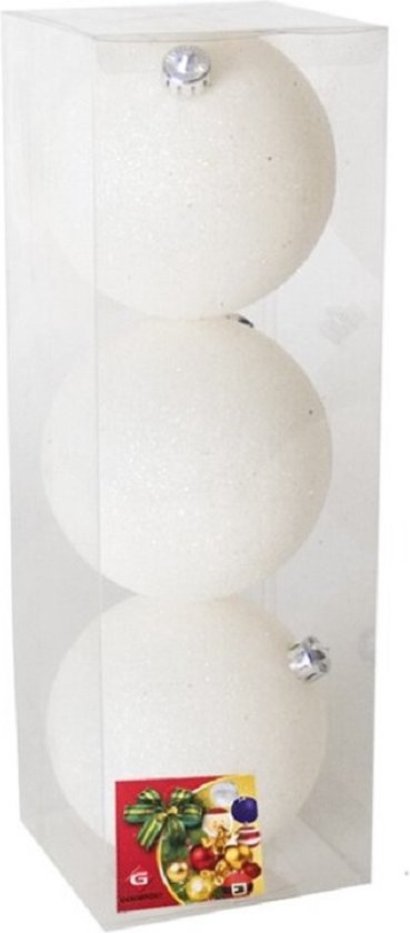 3x stuks kerstballen winter wit glitters kunststof diameter 10 cm - Kerstboom versiering
