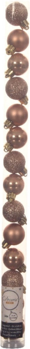 Decoris Mini kerstballen - 14x st - toffee bruin - D3 cm - kunststof - kerstversiering