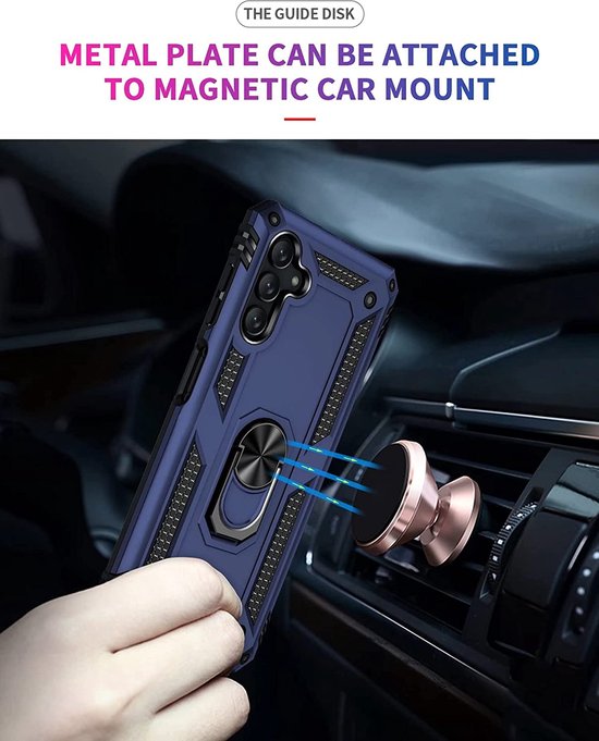 HB Hoesje Geschikt voor Samsung Galaxy A04S & M13 Blauw - Anti-Shock Hybrid Armor Back Cover - Hoes met Kickstand Ring