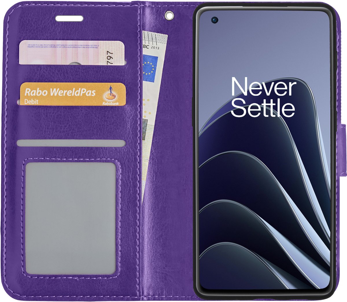 Hoesje Met Pasjeshouder - Geschikt voor OnePlus 10 Pro - Luxe Bookcase Portemonee - Flip Case - Kunstleer Book Case - Flipcase - Book Cover - Walletcase - Portemonneehoes - Paars