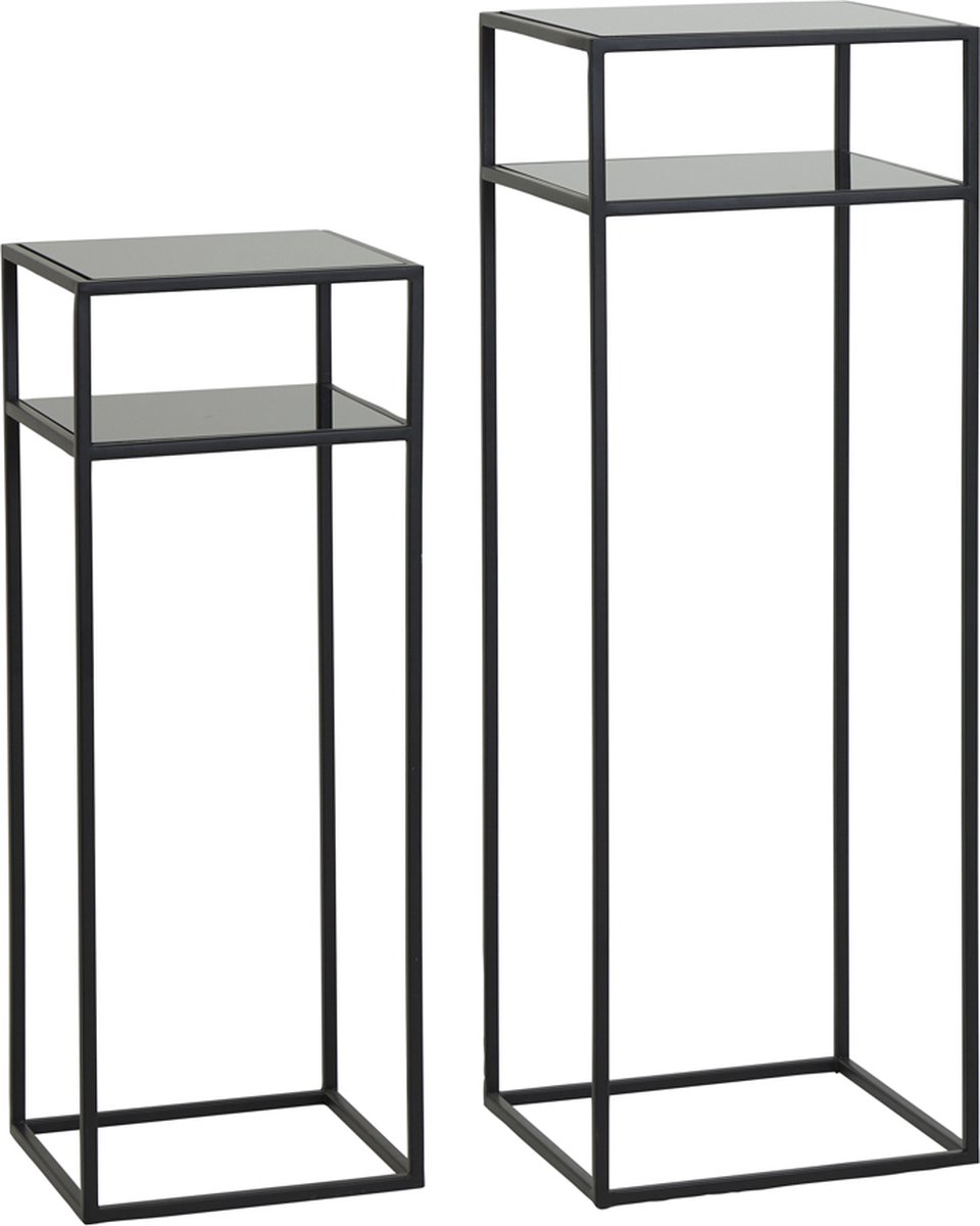 Light&living Zuil S/2 30x30x80+35x35x100 cm BILO mat zwart+glas zwart