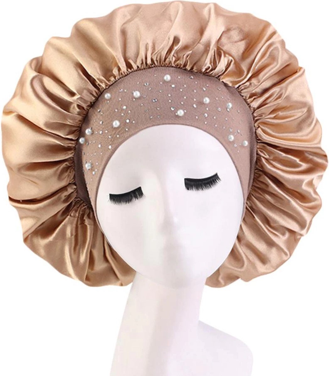 Luxe Satijnen Bonnet - Licht Bruin - Hair Bonnet- Slaapmuts- Assortiment 'Het Gemak'