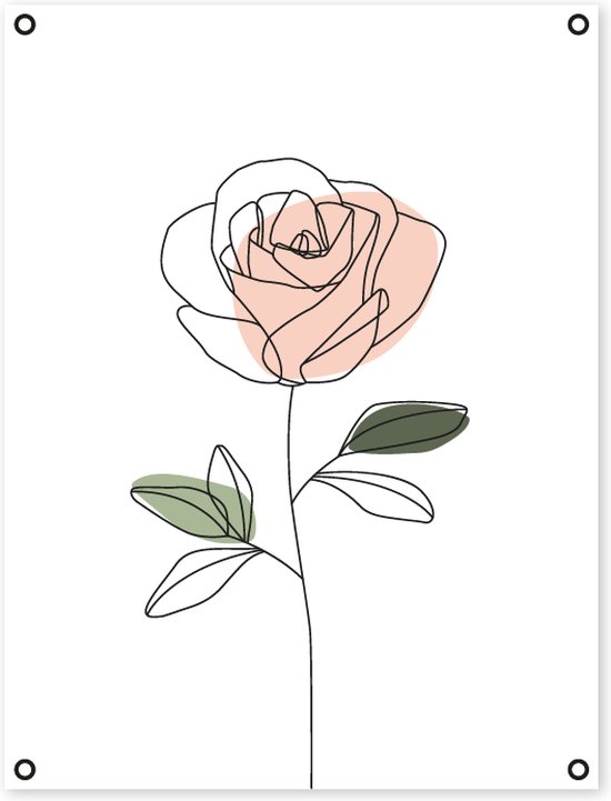 Tuinposter - tuindoek - bloemen – roos - line art – poster – buiten – 60x80 cm - tuindecoratie