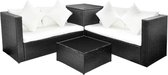 vidaXL - 4-delige - Loungeset - met - kussens - poly - rattan - zwart