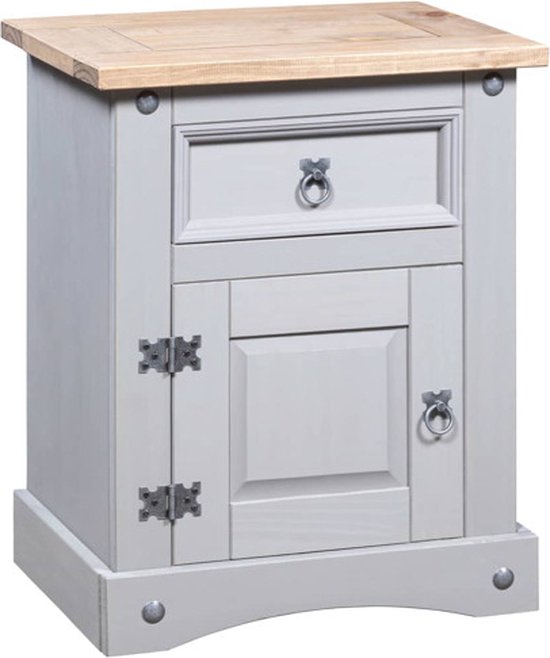 vidaXL - Nachtkastje - 53x39x67 - cm - Mexicaans - grenenhout - Corona-stijl - grijs