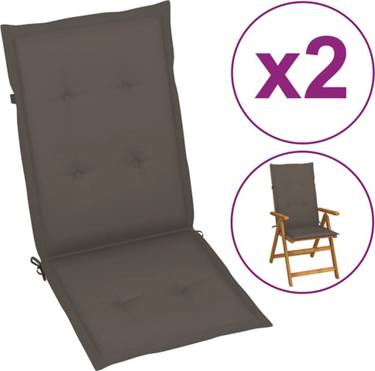 vidaXL - Tuinstoelkussens - 2 - st - hoge - rug - 120x50x3 - cm - stof - taupe