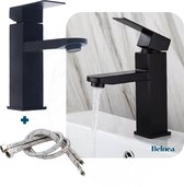 Robinet de lavabo Belnea Modica - Zwart - Robinet de salle de bain - Acier inoxydable - Tuyaux de raccordement gratuits inclus