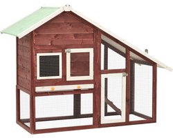 vidaXL - Konijnenhok - 140x63x120 - cm - massief - vurenhout - mokka - en - wit