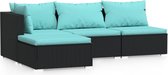 vidaXL - 4-delige - Loungeset - met - kussens - poly - rattan - zwart