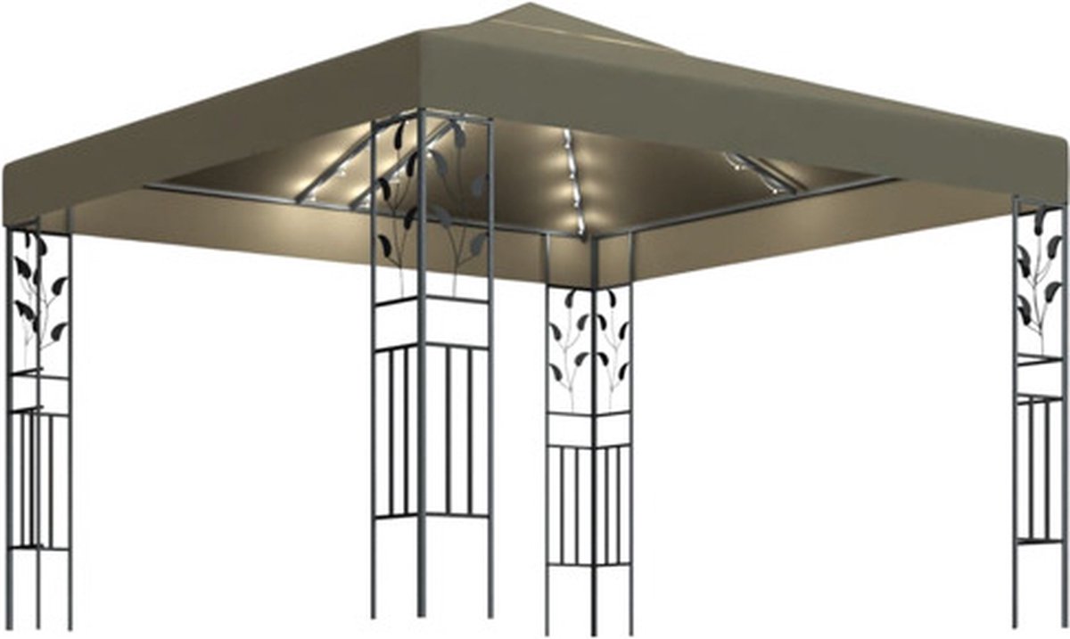 vidaXL Prieel met LED-lichtslinger 3x3 m taupe