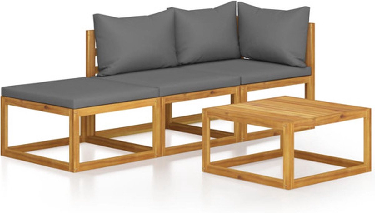 Bol.com vidaXL - 4-delige - Loungeset - met - kussens - massief - acaciahout aanbieding