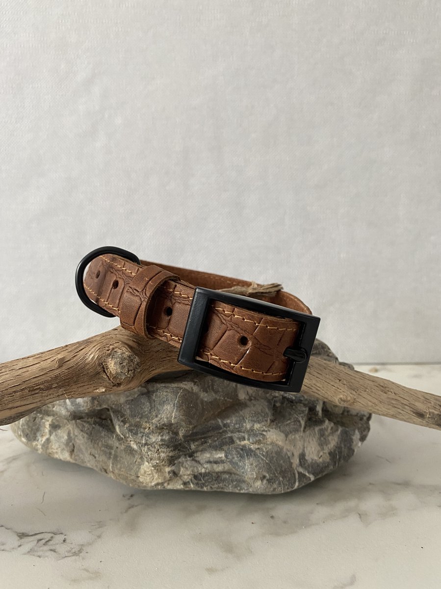 Hondenhalsband cognac croco - L