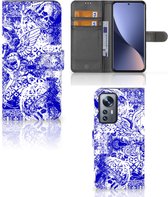 Book Style Case Xiaomi 12 Pro Smartphone Hoesje Angel Skull Blue