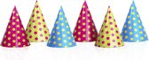 Chapeaux d'anniversaire en carton à pois 12x pièces - Articles de fête fêtes d'enfants