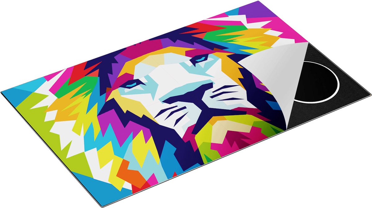 Chefcare Inductie Beschermer Gekleurde Leeuw - Leeuwenkop - Abstract - 85x50 cm - Afdekplaat Inductie - Kookplaat Beschermer - Inductie Mat