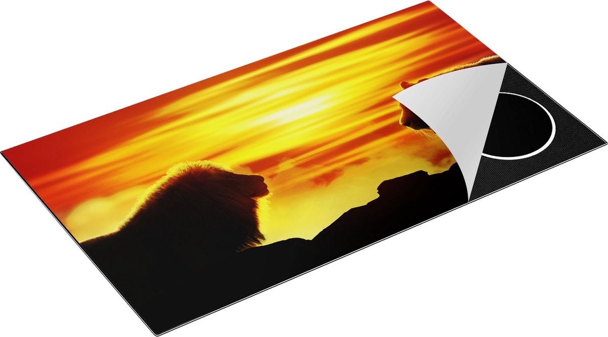 Chefcare Inductie Beschermer Leeuw en Tijger - Silhouet - Zonsopkomst - 91,6x52,7 cm - Afdekplaat Inductie - Kookplaat Beschermer - Inductie Mat