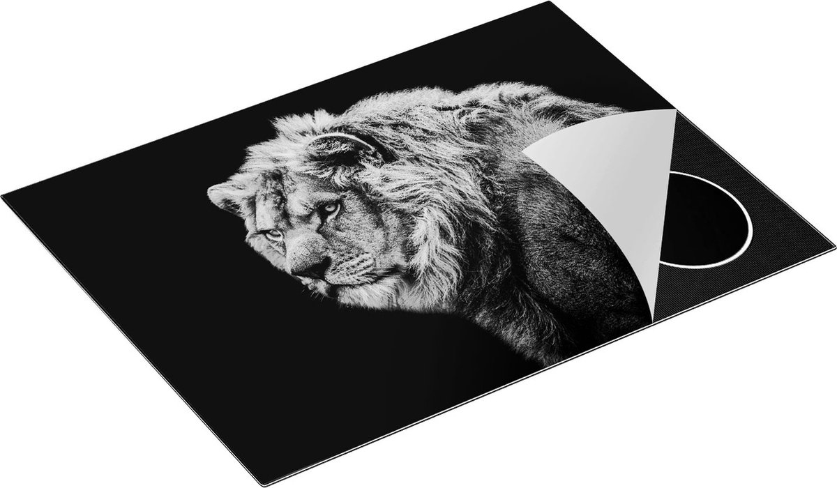 Chefcare Inductie Beschermer Leeuw - Zwart Wit - 70x50 cm - Afdekplaat Inductie - Kookplaat Beschermer - Inductie Mat