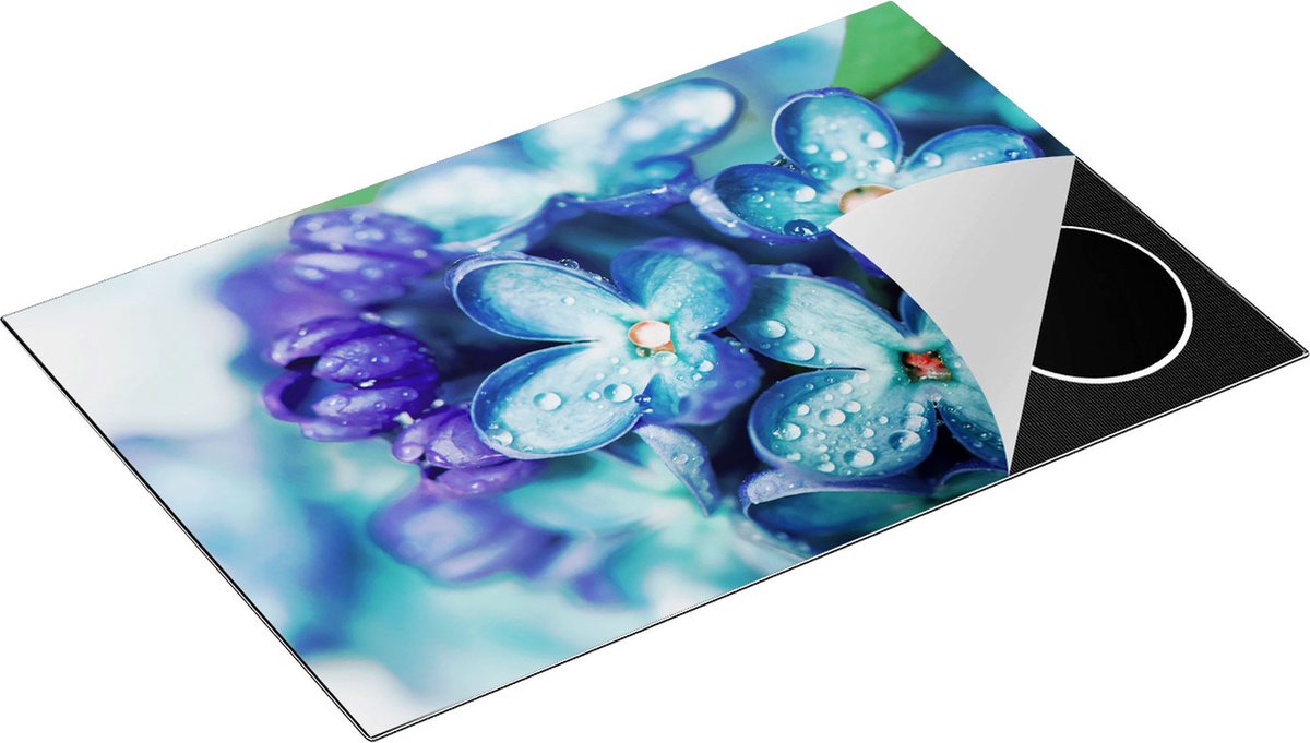 Chefcare Inductie Beschermer Blauwe Lila Bloemen - Seringen - 83x51,5 cm - Afdekplaat Inductie - Kookplaat Beschermer - Inductie Mat