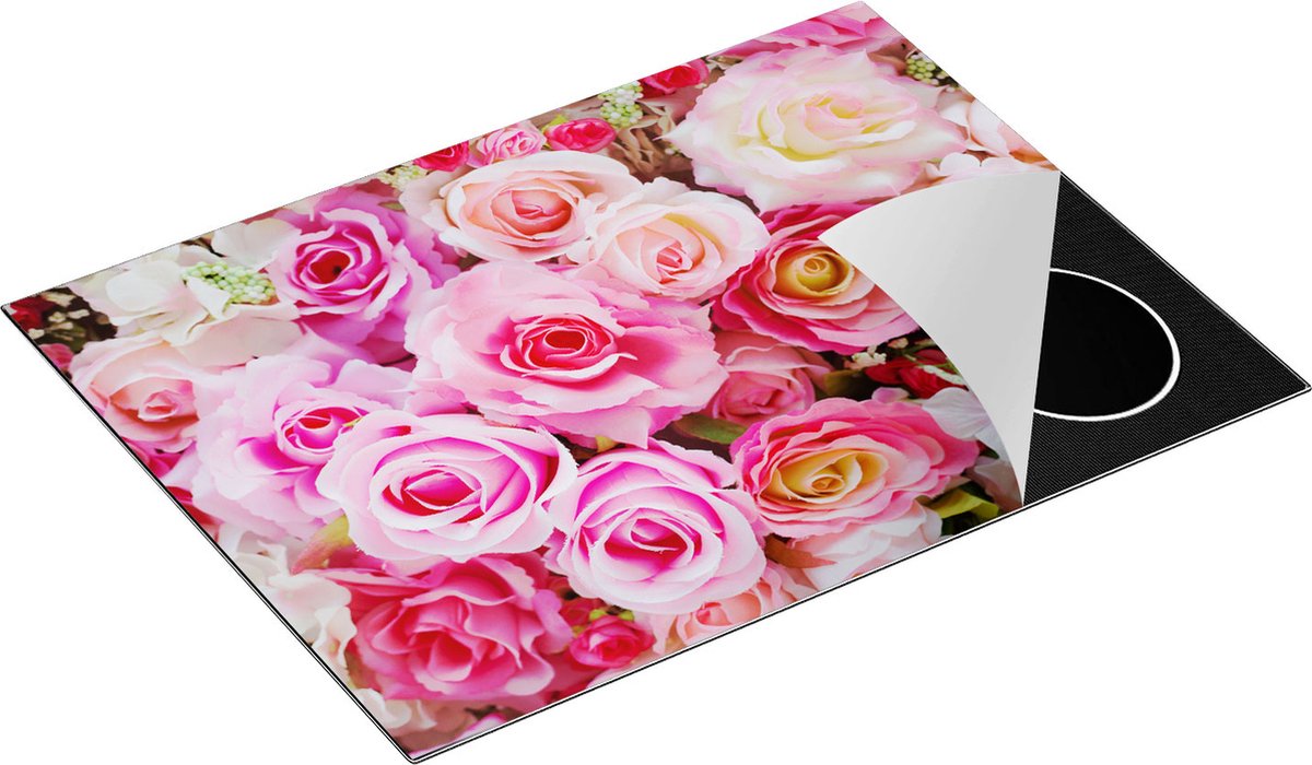 Chefcare Inductie Beschermer Roze Rozen Achtergrond - Bloemen - 70x52 cm - Afdekplaat Inductie - Kookplaat Beschermer - Inductie Mat