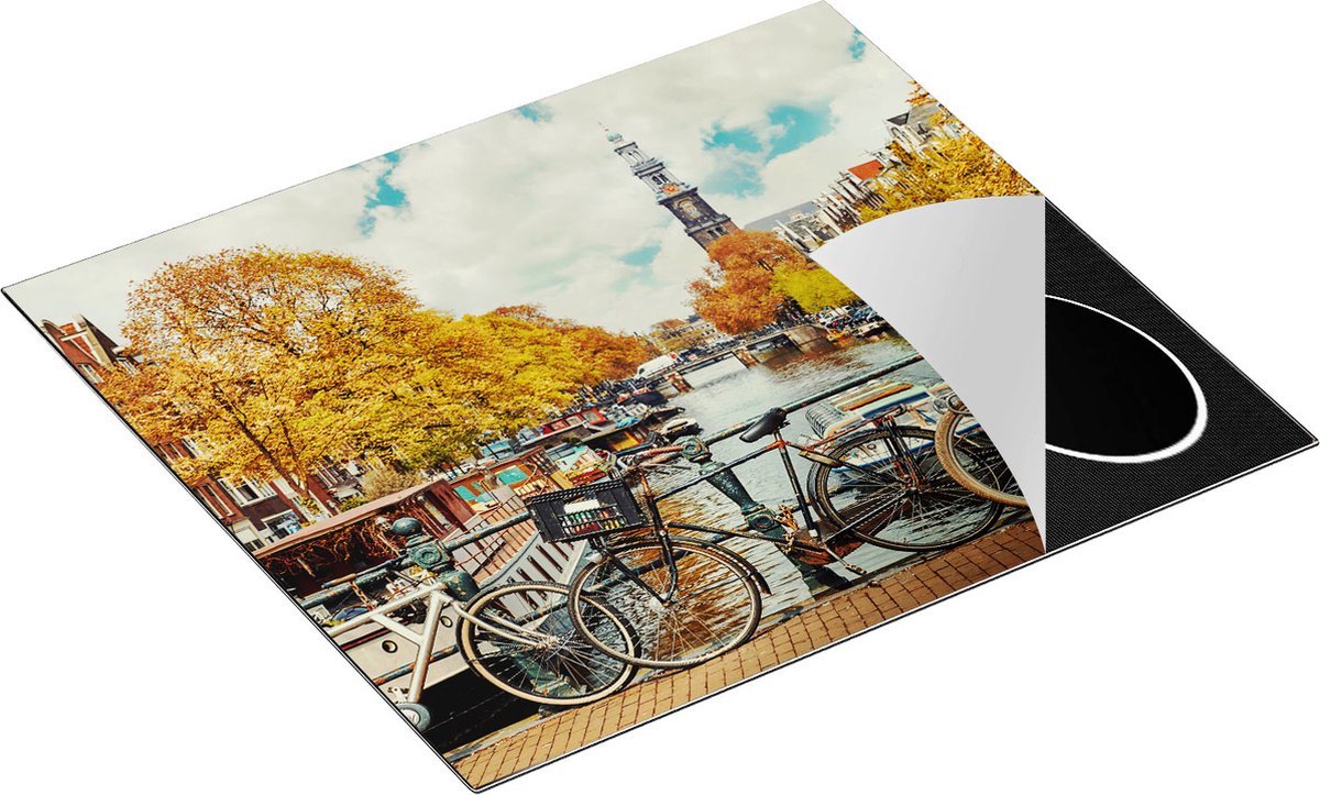 Chefcare Inductie Beschermer Amsterdamse Brug bij een Brug met Fietsen - 57,6x51,6 cm - Afdekplaat Inductie - Kookplaat Beschermer - Inductie Mat