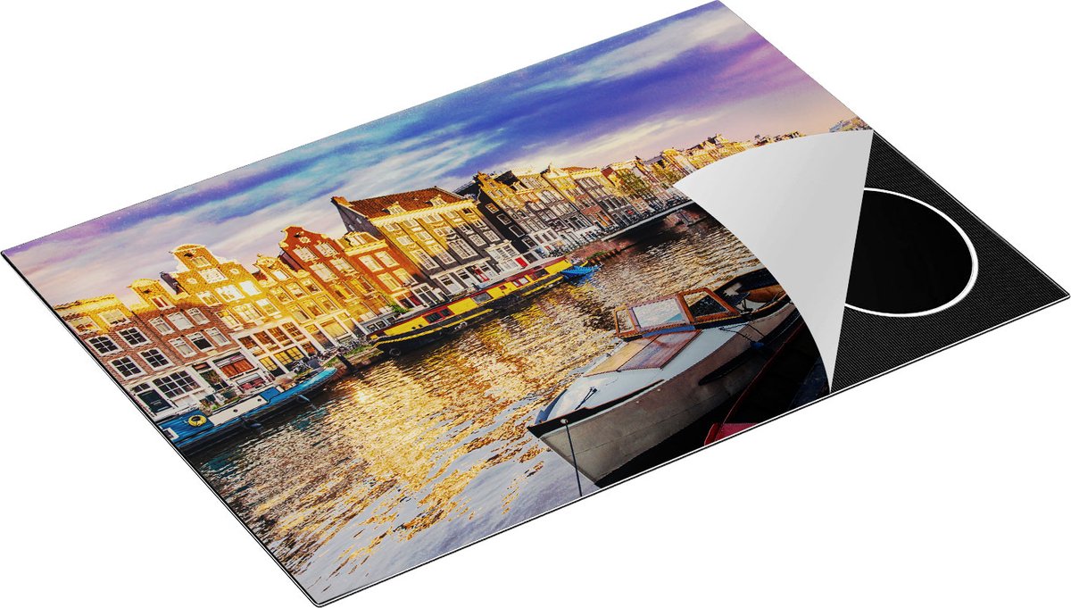 Chefcare Inductie Beschermer Amsterdamse Gracht in de Nacht met Sterren - 76x51,5 cm - Afdekplaat Inductie - Kookplaat Beschermer - Inductie Mat