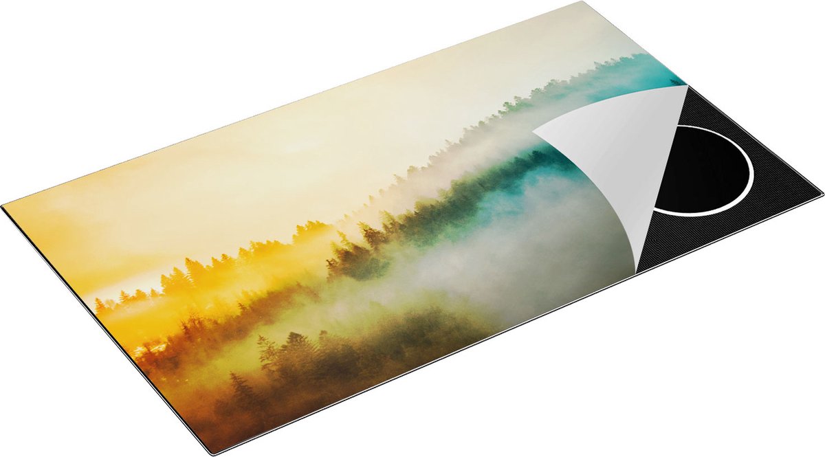 Chefcare Inductie Beschermer Kleurrijke Zonsopgang in het Bos met Mist - 90x55 cm - Afdekplaat Inductie - Kookplaat Beschermer - Inductie Mat
