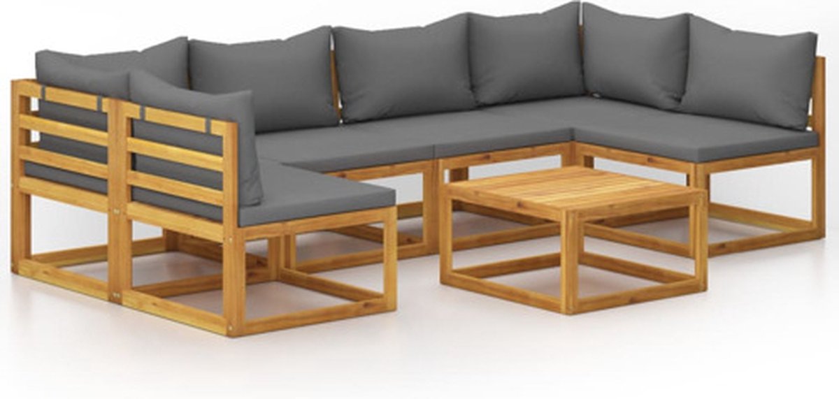 Bol.com vidaXL-7-delige-Loungeset-met-kussens-massief-acaciahout aanbieding
