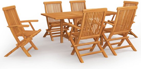 vidaXL - 7-delige - Tuinset - massief - teakhout