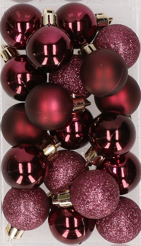 20x stuks kunststof kerstballen aubergine paars 3 cm mat/glans/glitter - Kerstversiering